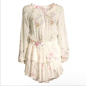 LoveShackFancy Popover Floral Silk Mini Dress